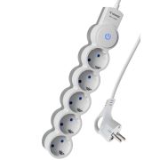 Удлинитель 5х5м с заземл. 10А IP20 2200Вт 220В защ. шторки ПВС 3х1 с выкл. бел. КОСМОС YKsm5m-5g-Z-V10A-W