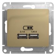 Розетка USB 2-м СП Glossa тип A+A 5В/2100мА 2х5В/1050мА механизм титан SE GSL000433